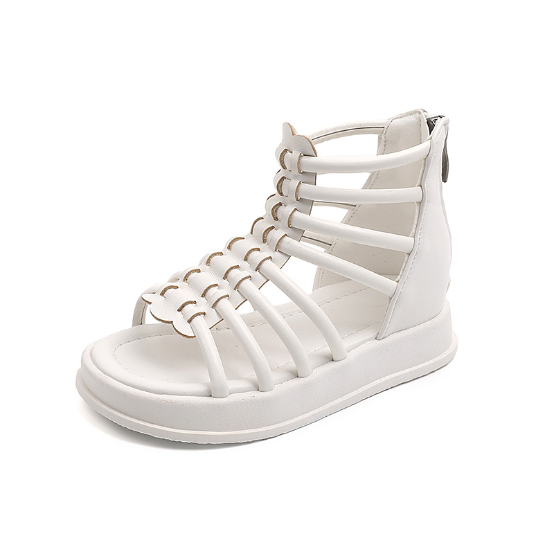 Sandale romane pentru fete, din piele artificială, talpă PVC, fermoar pe spate, cu deget deschis, pentru vârste 1–6 ani