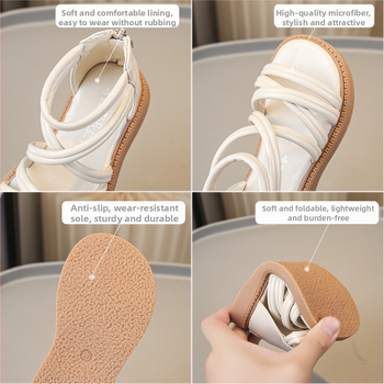 Παπούτσια ρωμαϊκά για κορίτσια με πάνω μέρος από τεχνητό δέρμα, σόλα από καουτσούκ, κλείσιμο με φερμουάρ πίσω, μονόχρωμα, για ηλικίες 1–16 ετών