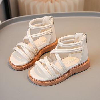 Παπούτσια ρωμαϊκά για κορίτσια με πάνω μέρος από τεχνητό δέρμα, σόλα από καουτσούκ, κλείσιμο με φερμουάρ πίσω, μονόχρωμα, για ηλικίες 1–16 ετών