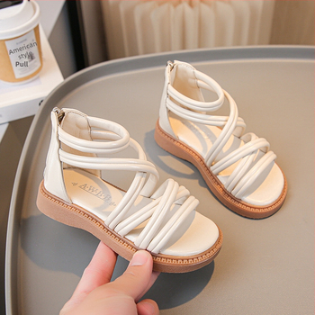 Παπούτσια ρωμαϊκά για κορίτσια με πάνω μέρος από τεχνητό δέρμα, σόλα από καουτσούκ, κλείσιμο με φερμουάρ πίσω, μονόχρωμα, για ηλικίες 1–16 ετών