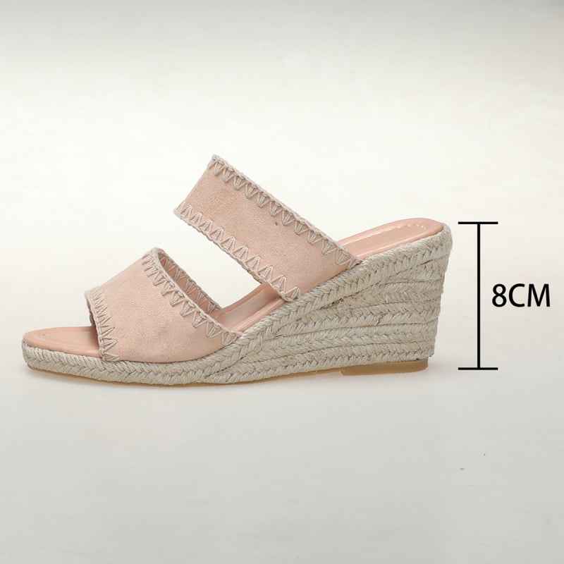 Moteriški sandalai su kiilinio kulno ir konopinės virvės pynė | viršutinė medžiaga PU, vidinė PU, apvali nosis, guminė pada