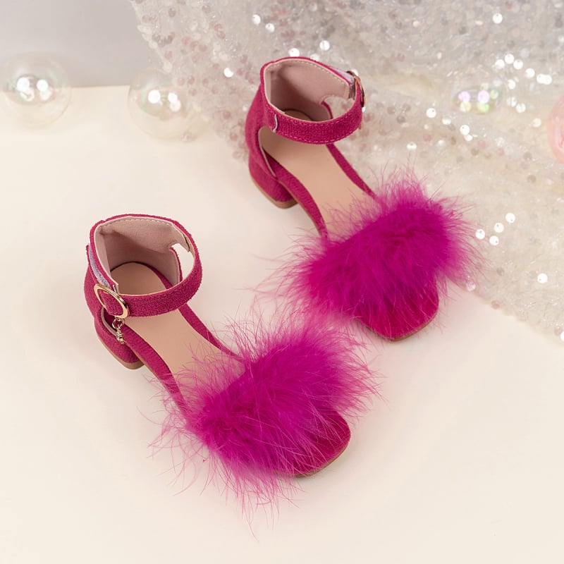 Sandale cu toc în stil coreean pentru fete, partea superioară din piele artificială, talpă din cauciuc, închidere Velcro