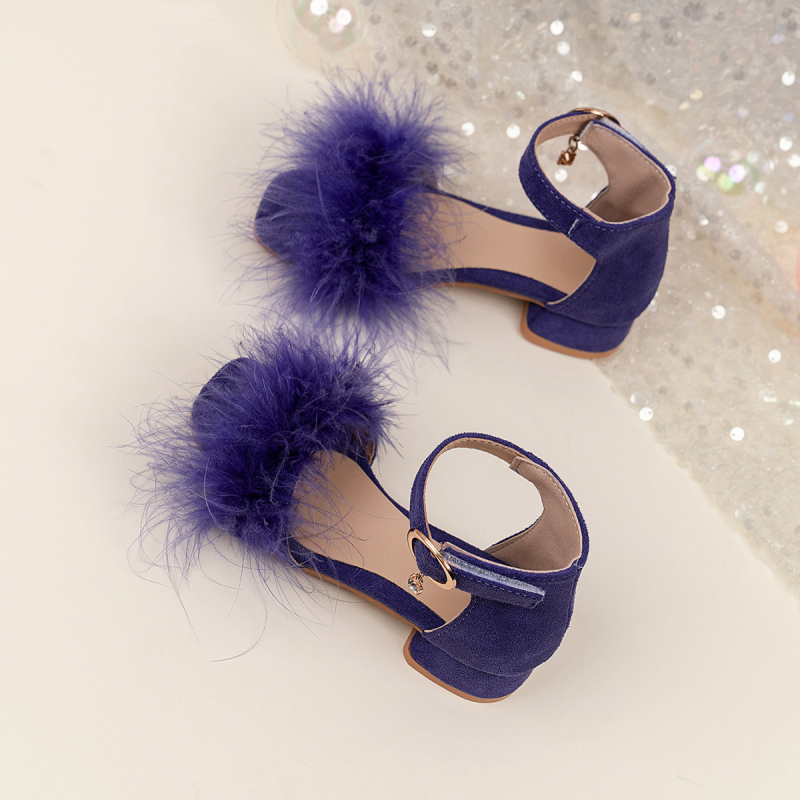 Sandale cu toc în stil coreean pentru fete, partea superioară din piele artificială, talpă din cauciuc, închidere Velcro