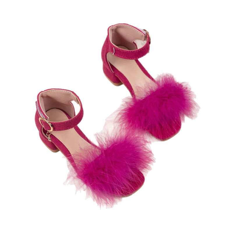 Sandale cu toc în stil coreean pentru fete, partea superioară din piele artificială, talpă din cauciuc, închidere Velcro