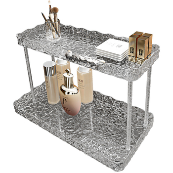 Ράφι αποθήκευσης γραφείου, κομψός σχεδιασμός με κυματισμούς νερού, δύο επιπέδων, πλαστικό, πολυλειτουργικό και κινούμενο, χωρίς εγκατάσταση