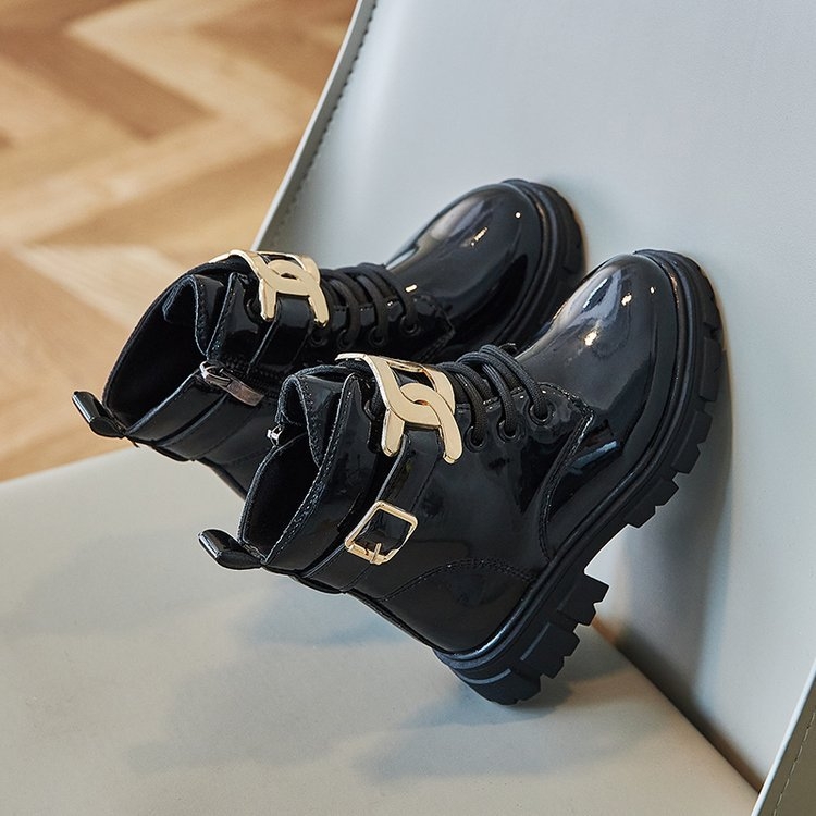 Meitenēm ādas Martin zābaki, sānu rāvējslēdzējs, zems potītes garums, gumijas zole, PU iekšējais