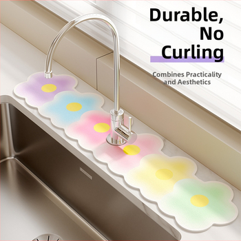 Απορροφητικό PVC χαλάκι νεροχύτη, με εκτύπωση λουλουδιών, με προφίλ άκρων, για κουζίνα και μπάνιο