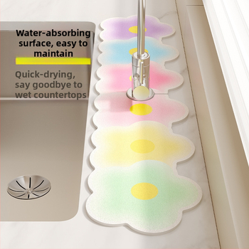 Απορροφητικό PVC χαλάκι νεροχύτη, με εκτύπωση λουλουδιών, με προφίλ άκρων, για κουζίνα και μπάνιο