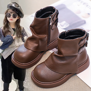 Bērnu Martin zābaki ar bieza zoles, PU virsma, gumijas ārējā zole, mākslīgās kažokādas iekšējā odere, sānu rāvējslēdzējs