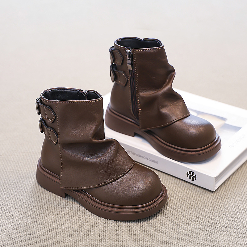 Bērnu Martin zābaki ar bieza zoles, PU virsma, gumijas ārējā zole, mākslīgās kažokādas iekšējā odere, sānu rāvējslēdzējs