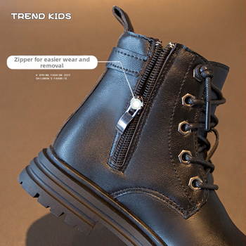 Bērnu Martin zābaki ar mikrošķiedras ādas augšu, gumijas zole, vidēja augstuma zābaki, sānos rāvējslēdzējs, neslīdoši un izturīgi pret nodilumu, vecums 4–16 gadi