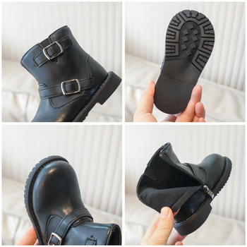 Bērnu zābaki ar sānu rāvējslēdzēju, mikrošķiedras augšdaļa, gumijas zole, silti, pretslīdēšanas, izturīgi, piemēroti 4–6 gadus veciem bērniem rudenī.