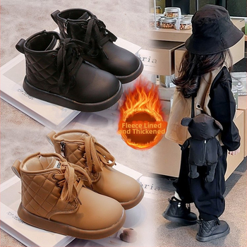 Bērnu ziemas zābaki ar fleece iekšdieni, mākslīgās ādas augšdaļa, gumijas zole, sānu rāvējslēdzējs, vecuma diapazons 4–12 gadi