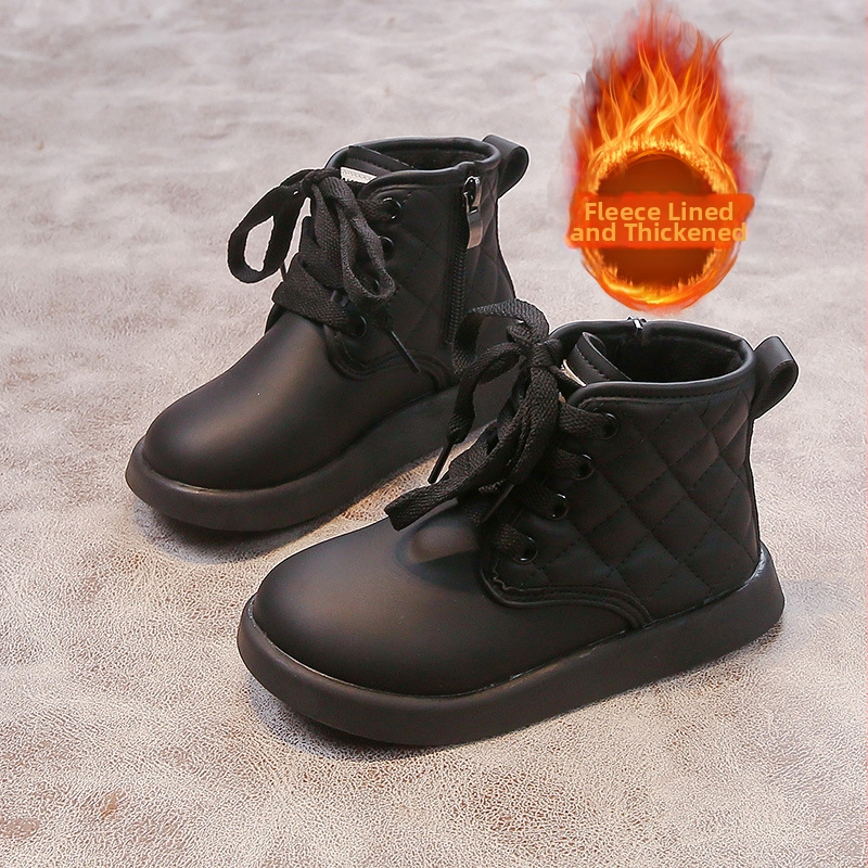 Bērnu ziemas zābaki ar fleece iekšdieni, mākslīgās ādas augšdaļa, gumijas zole, sānu rāvējslēdzējs, vecuma diapazons 4–12 gadi