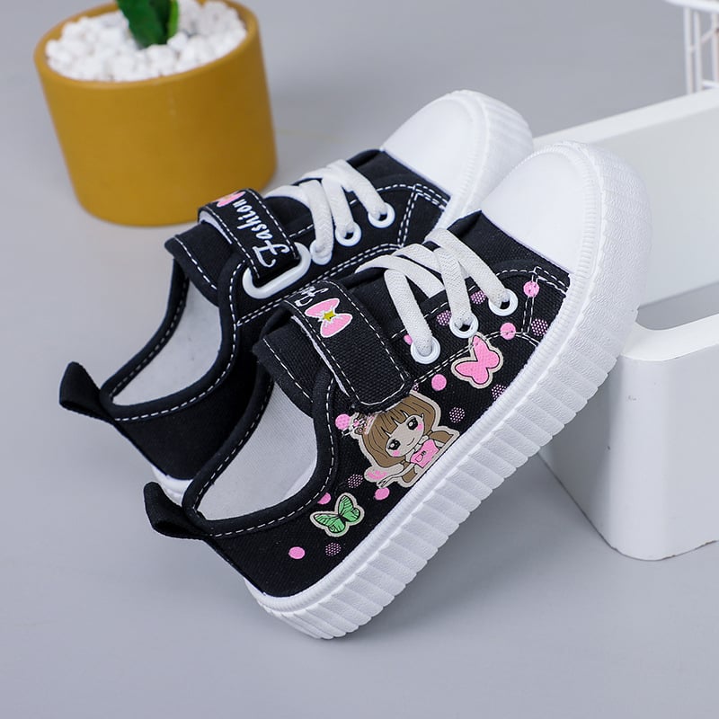 Bērnu auduma sporta kurpes 7–12 gadu vecumam, zems augšdaļas, PU virsējā daļa, gumijas zole, Velcro aizdare, elpojoša iekšdaļa