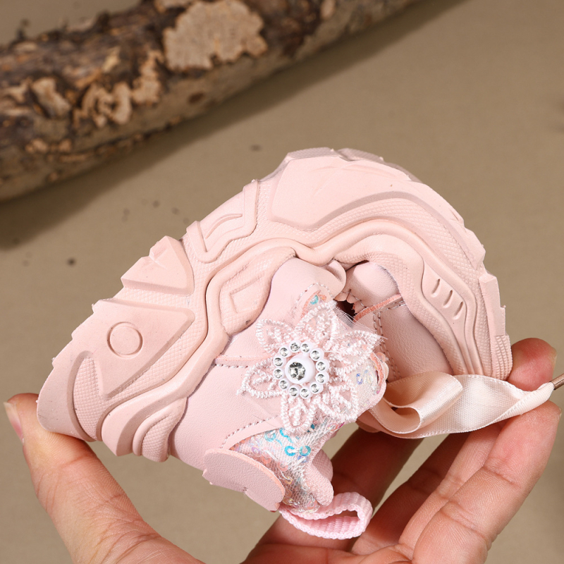 Adidași sport pentru fete, primăvară-toamnă, din piele artificială, talpă ușoară anti-derapantă, închidere Velcro, paiete cu imprimeu fluture, pentru copii 1–6 ani