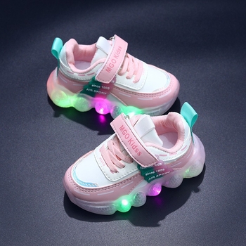 Φωτιζόμενα παιδικά αθλητικά παπούτσια με επάνω μέρος από τεχνητό δέρμα, Velcro κλείσιμο, μοτίβο γράμματα, PVC σόλα, για ηλικίες 1–6 ετών