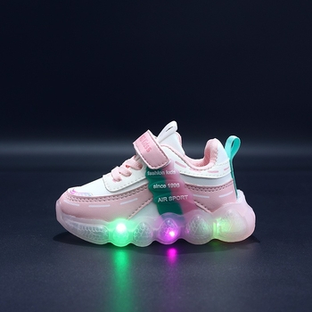 Φωτιζόμενα παιδικά αθλητικά παπούτσια με επάνω μέρος από τεχνητό δέρμα, Velcro κλείσιμο, μοτίβο γράμματα, PVC σόλα, για ηλικίες 1–6 ετών