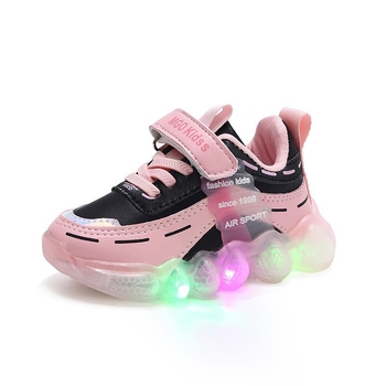 Φωτιζόμενα παιδικά αθλητικά παπούτσια με επάνω μέρος από τεχνητό δέρμα, Velcro κλείσιμο, μοτίβο γράμματα, PVC σόλα, για ηλικίες 1–6 ετών