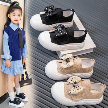 Mergaitėms skirti kanvas sportiniai bateliai su kaspinu, žemas viršus, Velcro užtrauktukas, gumos padas, tinkami šokiui ir pasirodymams, pavasaris–rudenis, kasdienis stilius