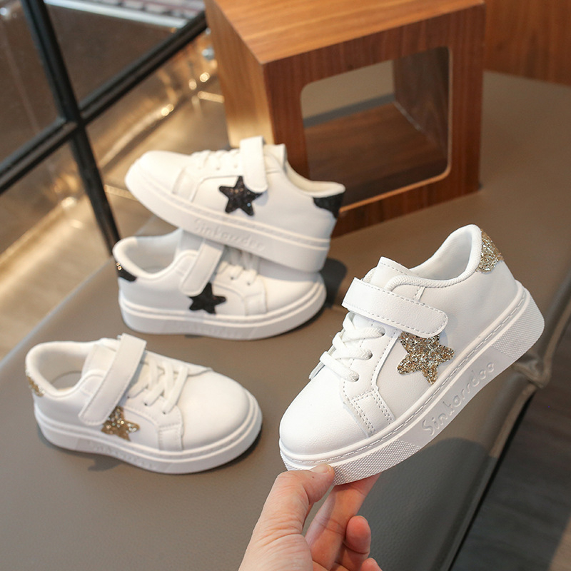 Bērnu Velcro sporta kurpes ar zemu augšdaļu, PU virsma, gumijas zole, zvaigznīšu akcenta dizains, 4–12 gadi