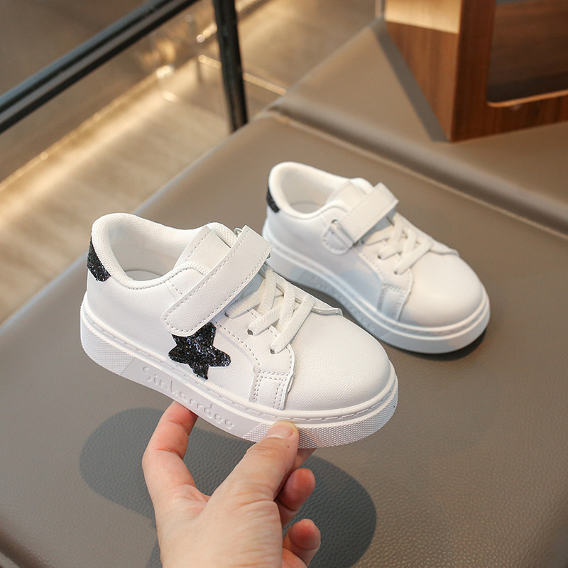 Bērnu Velcro sporta kurpes ar zemu augšdaļu, PU virsma, gumijas zole, zvaigznīšu akcenta dizains, 4–12 gadi