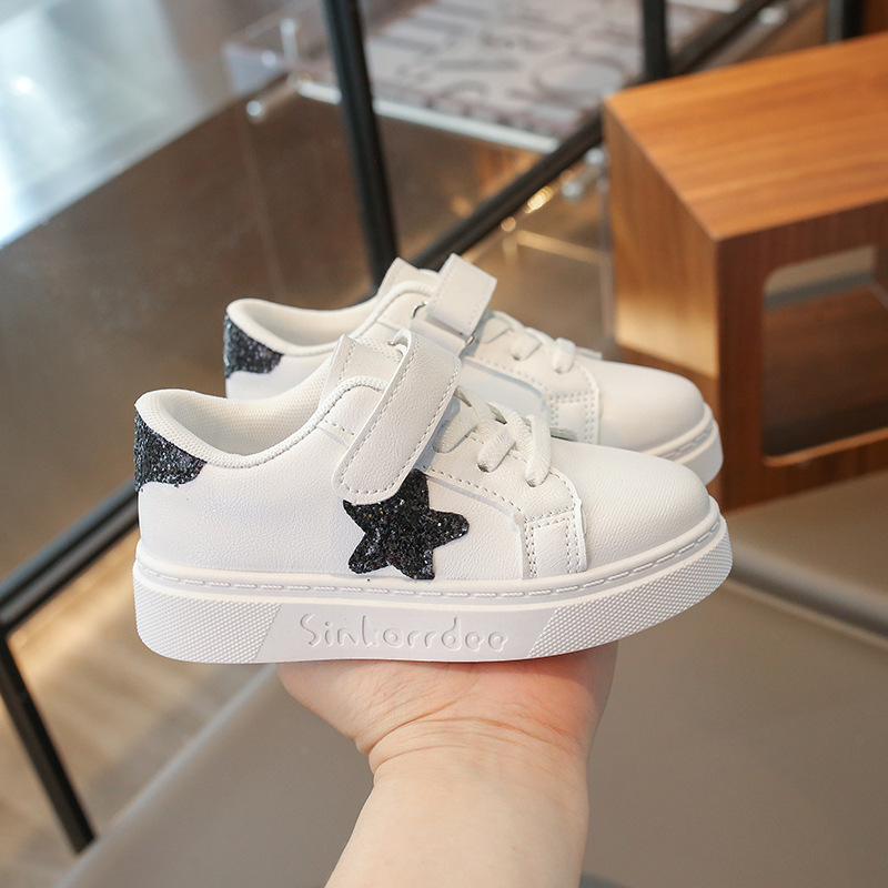 Bērnu Velcro sporta kurpes ar zemu augšdaļu, PU virsma, gumijas zole, zvaigznīšu akcenta dizains, 4–12 gadi