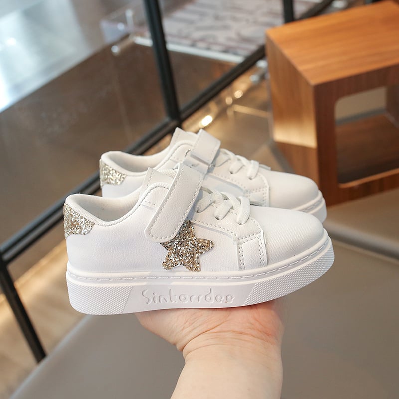 Bērnu Velcro sporta kurpes ar zemu augšdaļu, PU virsma, gumijas zole, zvaigznīšu akcenta dizains, 4–12 gadi