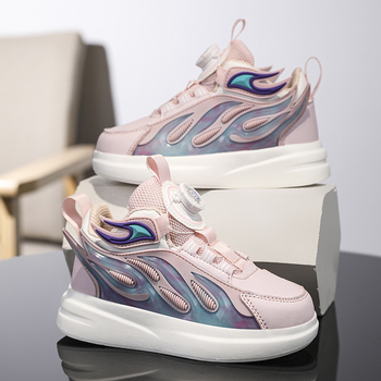 Αθλητικά παπούτσια για παιδιά, επάνω μέρος από τεχνητό δέρμα, ριγέ σχέδιο, αδιάβροχα και ελαφριά, κλείσιμο με αγκράφα