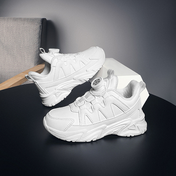 Παιδικά αδιάβροχα δερμάτινα sneakers με επένδυση φλίς, περιστρεφόμενη αγκράφα, EVA σόλα, ριγωτό άνω μέρος