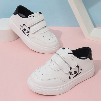 Bērnu kurpes ar PU ādas paneļiem, Velcro aizdare, gumijas zole, karikatūru raksts, vecums 1–6 gadiem