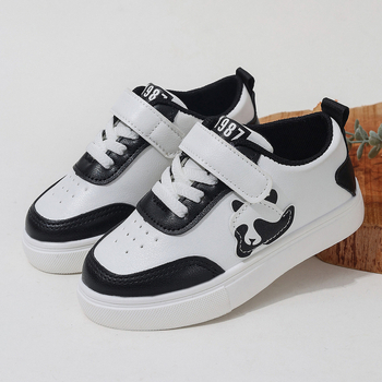 Bērnu kurpes ar PU ādas paneļiem, Velcro aizdare, gumijas zole, karikatūru raksts, vecums 1–6 gadiem