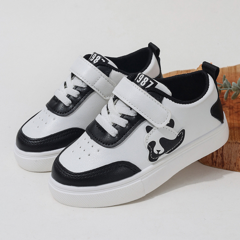 Bērnu kurpes ar PU ādas paneļiem, Velcro aizdare, gumijas zole, karikatūru raksts, vecums 1–6 gadiem