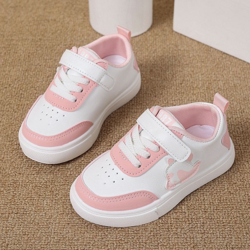 Bērnu kurpes ar PU ādas paneļiem, Velcro aizdare, gumijas zole, karikatūru raksts, vecums 1–6 gadiem