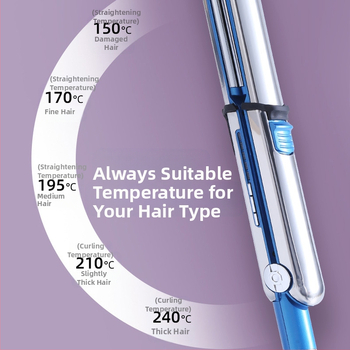 Dubultfunkcionāla matu lokšķēre un gludināšanas iekārta — keramiska apkures elements, siltuma vadītāja diametrs mazāks par 15 mm, 15 temperatūras līmeņi, 350 W, 127–220 V