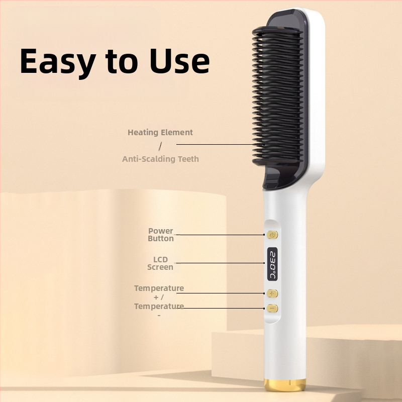 Електрически нагряващ гребен за изправяне и къдрене – керамично покритие, 16–20 мм диаметър, 6 степени на температура, 45 W, 110–240 V, за мокра и суха коса