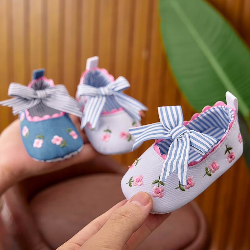 Pantofi de prințesă pentru bebeluși, partea superioară din bumbac, respirabili, antiderapant, închidere Velcro, primăvară-toamnă