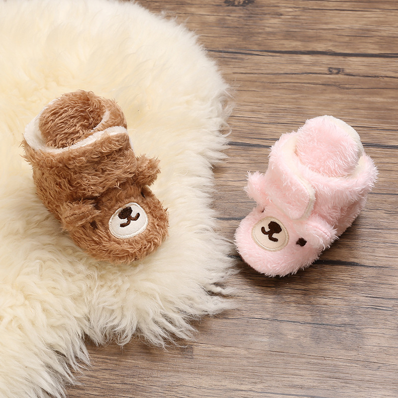 Pantofi din bumbac pentru copii mici 12-36 luni - pluș drăguț desen animat, închidere Velcro, calzi iarna
