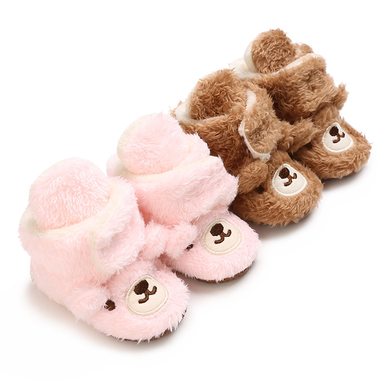 Pantofi din bumbac pentru copii mici 12-36 luni - pluș drăguț desen animat, închidere Velcro, calzi iarna