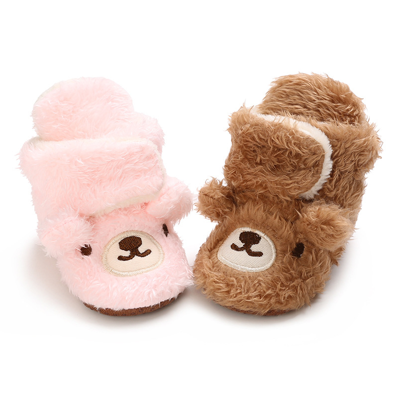 Pantofi din bumbac pentru copii mici 12-36 luni - pluș drăguț desen animat, închidere Velcro, calzi iarna