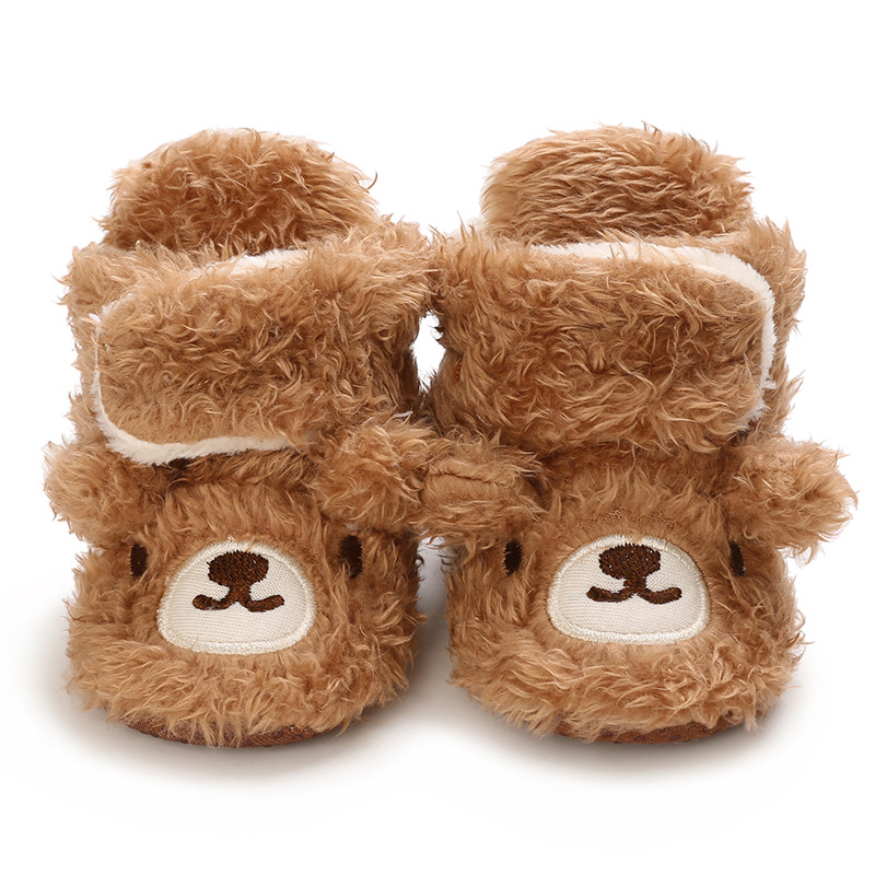 Pantofi din bumbac pentru copii mici 12-36 luni - pluș drăguț desen animat, închidere Velcro, calzi iarna