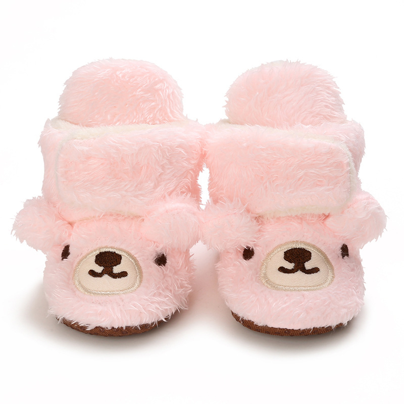 Pantofi din bumbac pentru copii mici 12-36 luni - pluș drăguț desen animat, închidere Velcro, calzi iarna