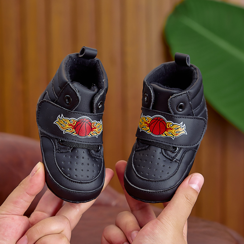 Adidași pentru bebeluși cu partea superioară din PU, glezna înaltă, închidere Velcro, talpă antiderapantă, pentru 12-36 de luni, primăvară