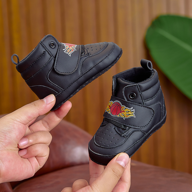 Adidași pentru bebeluși cu partea superioară din PU, glezna înaltă, închidere Velcro, talpă antiderapantă, pentru 12-36 de luni, primăvară