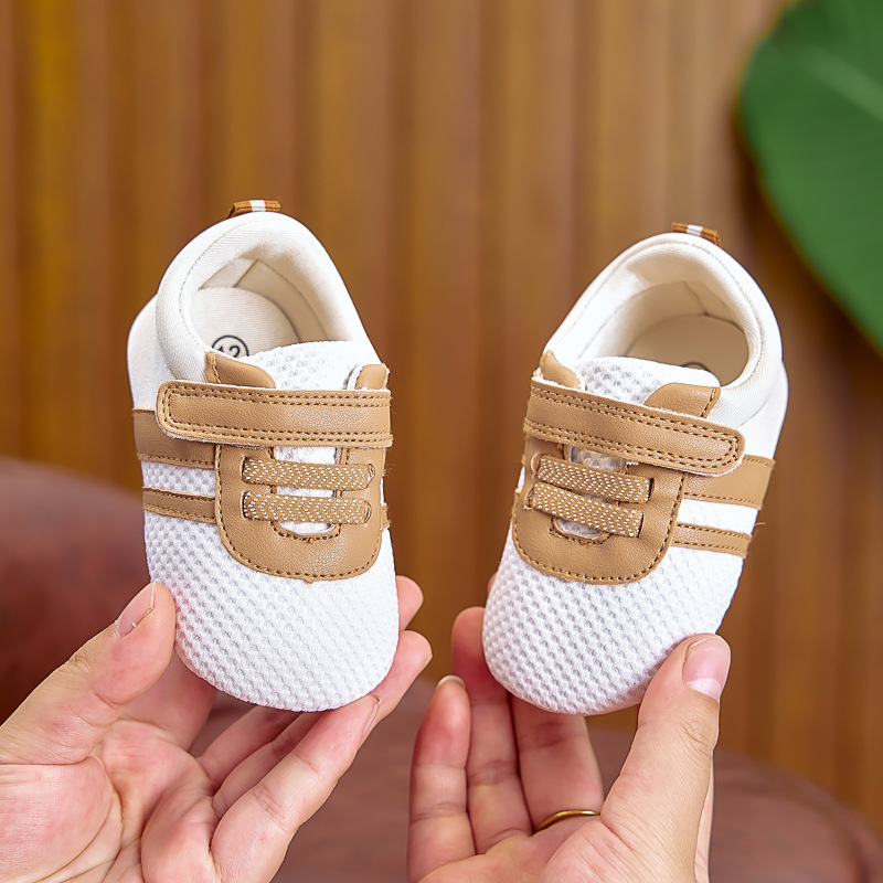 Pantofi pentru copii pentru învățarea mersului, partea superioară din bumbac respirabilă, închidere Velcro, talpă antialunecare