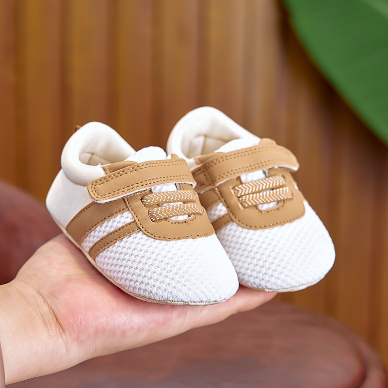 Pantofi pentru copii pentru învățarea mersului, partea superioară din bumbac respirabilă, închidere Velcro, talpă antialunecare