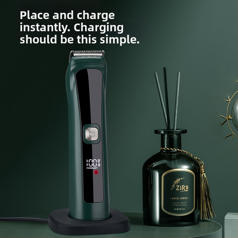 Električni kliper za kosu s LCD zaslonom, punjivi, vodootporan, motor s četkicama, oštrica od nehrđajućeg čelika