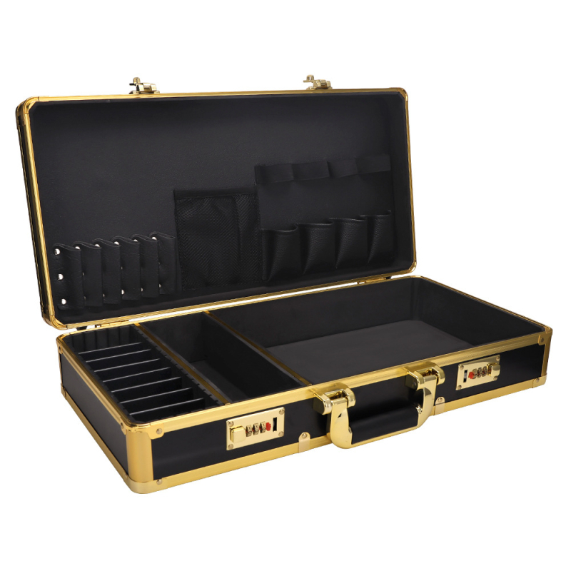 Gold tool box – Cutie din aliaj de aluminiu pentru unelte de coafare, cu lacăt cu combinație, set profesional de unelte pentru frizerie