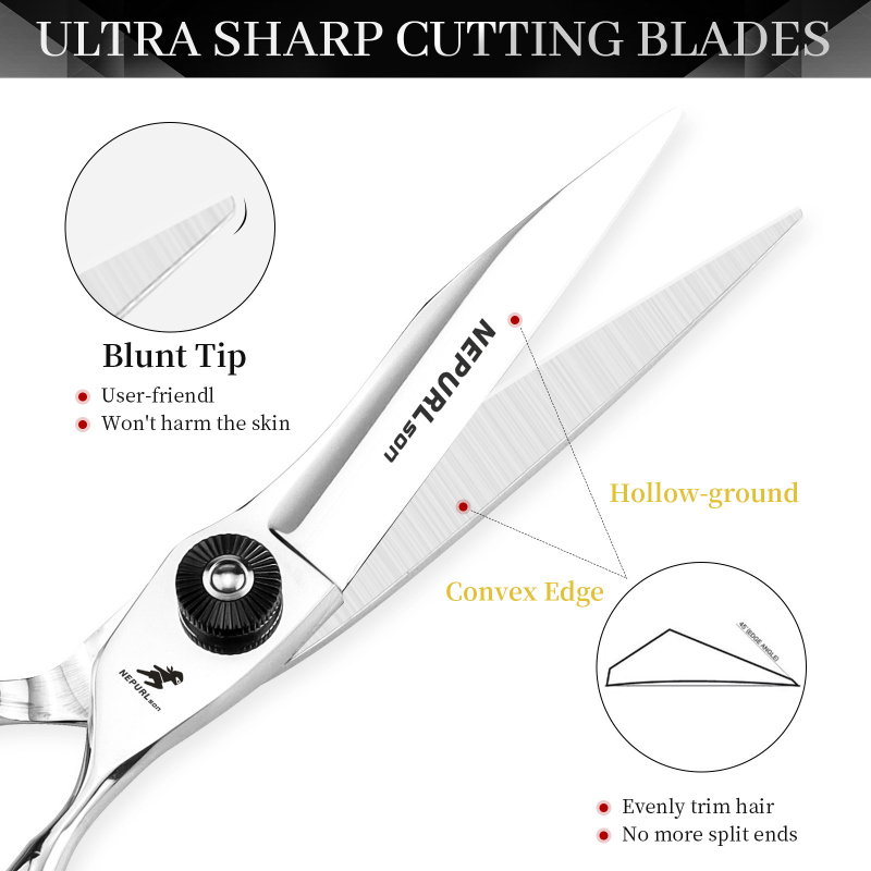 Nepurlson ψαλίδι κομμωτικής με σπαθώδη λεπίδα διπλής όψεως, 8H σκληρότητα