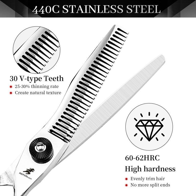 Nepurlson ψαλίδι κομμωτικής με σπαθώδη λεπίδα διπλής όψεως, 8H σκληρότητα